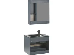 Movel De Casa De Banho E Espelho Castanho Claro E Cinzento 60 Cm Teruel