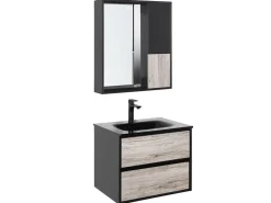 Movel De Casa De Banho E Espelho Castanho Claro E Preto 60 Cm Teruel