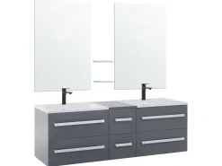 Movel De Casa De Banho E Gavetas Com 2 Lavatorios E 2 Espelhos Cinzento Madrid