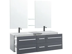 Movel De Casa De Banho E Gavetas Com 2 Lavatorios E 2 Espelhos Cinzento Madrid