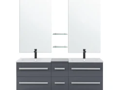 Movel De Casa De Banho E Gavetas Com 2 Lavatorios E 2 Espelhos Cinzento Madrid