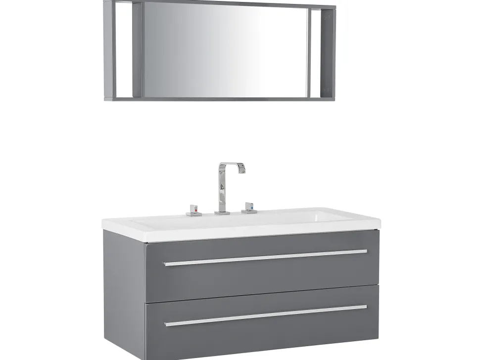 Movel De Casa De Banho Flutuante Com Lavatorio E Espelho Cinzento Almeria