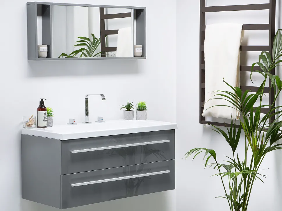 Movel De Casa De Banho Flutuante Com Lavatorio E Espelho Cinzento Almeria