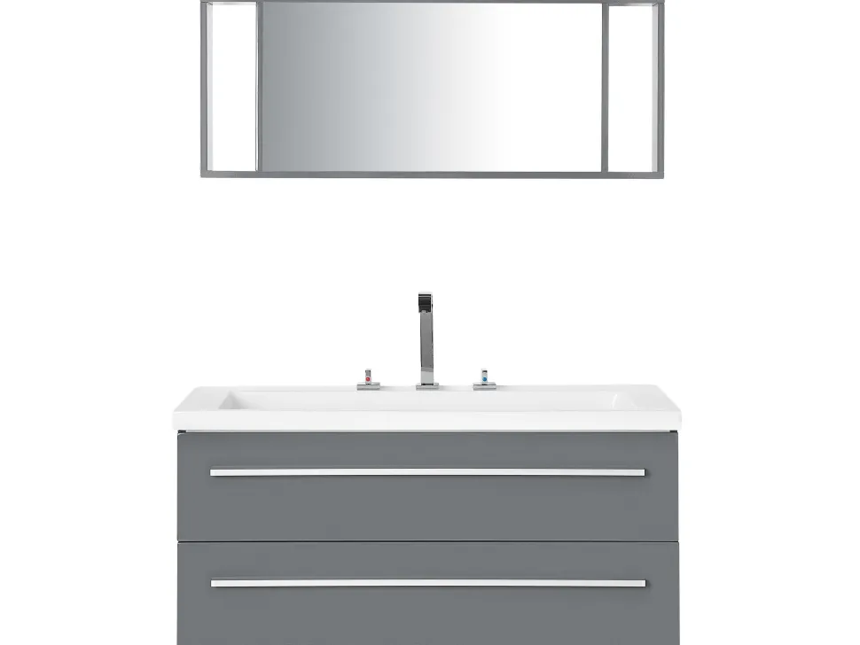 Movel De Casa De Banho Flutuante Com Lavatorio E Espelho Cinzento Almeria