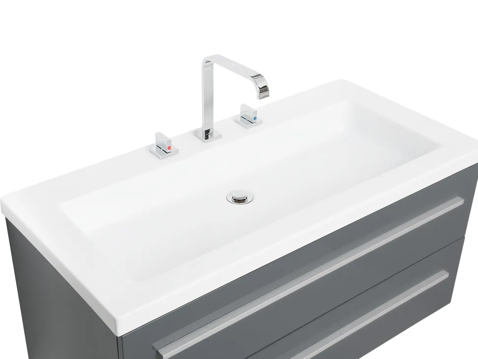 Movel De Casa De Banho Flutuante Com Lavatorio E Espelho Cinzento Almeria