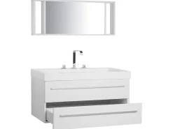 Movel De Casa De Banho Flutuante Com Lavatorio E Espelho Branco Almeria