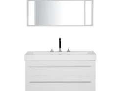 Movel De Casa De Banho Flutuante Com Lavatorio E Espelho Branco Almeria