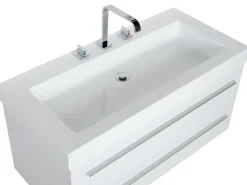 Movel De Casa De Banho Flutuante Com Lavatorio E Espelho Branco Almeria