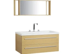 Movel De Casa De Banho Flutuante Com Lavatorio E Espelho Creme Almeria