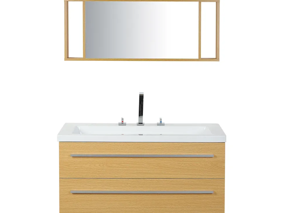 Movel De Casa De Banho Flutuante Com Lavatorio E Espelho Creme Almeria