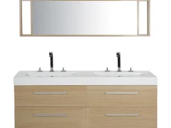 Movel De Casa De Banho Suspenso Com 2 Lavatorios E Espelho Creme Malaga