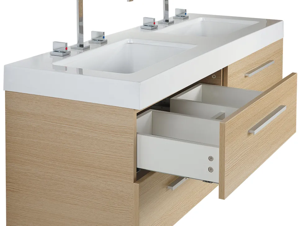 Movel De Casa De Banho Suspenso Com 2 Lavatorios E Espelho Creme Malaga