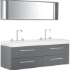 Movel De Casa De Banho Suspenso Com 2 Lavatorios E Espelho Cinzento Malaga
