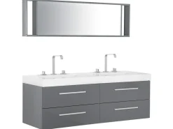 Movel De Casa De Banho Suspenso Com 2 Lavatorios E Espelho Cinzento Malaga