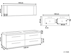 Movel De Casa De Banho Suspenso Com 2 Lavatorios E Espelho Cinzento Malaga
