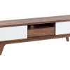 Movel De Tv Com 1 Gaveta E 5 Prateleiras Em Madeira Escura E Branco Eerie