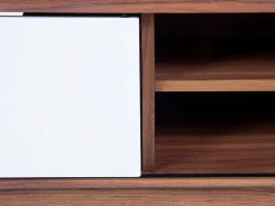 Movel De Tv Com 1 Gaveta E 5 Prateleiras Em Madeira Escura E Branco Eerie