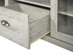 Movel De Tv Com 1 Gaveta E 2 Portas Branco E Cor De Madeira Escura Creme Medan