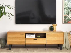 Movel De Tv Com 1 Gaveta E 2 Portas Em Madeira Clara E Preta Claremont