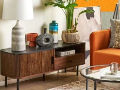 Movel De Tv Com 1 Gaveta E 1 Porta Em Madeira Escura E Preto Jose