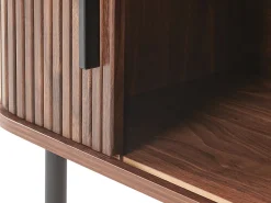 Movel De Tv Com 1 Gaveta E 1 Porta Em Madeira Escura E Preto Jose