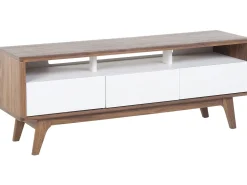 Movel De Tv Com 3 Gavetas Em Madeira Escura E Branco Syracuse