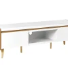 Movel De Tv Com 2 Gavetas Em Madeira Clara E Branco Custer