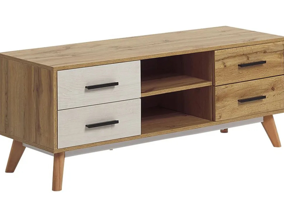 Movel De Tv Com 4 Gavetas E 2 Prateleiras Em Madeira Clara Florida