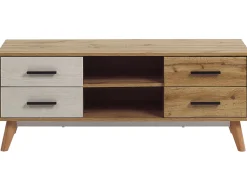 Movel De Tv Com 4 Gavetas E 2 Prateleiras Em Madeira Clara Florida