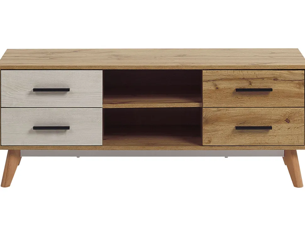 Movel De Tv Com 4 Gavetas E 2 Prateleiras Em Madeira Clara Florida