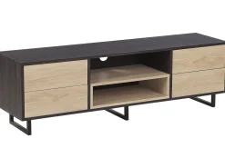 Movel De Tv Com 4 Gavetas E 2 Prateleiras Em Madeira Escura Maine