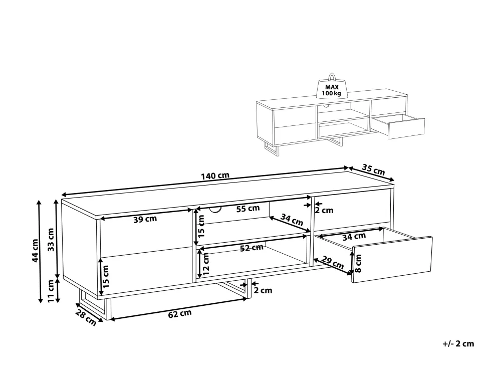 Movel De Tv Com 4 Gavetas E 2 Prateleiras Em Madeira Escura Maine