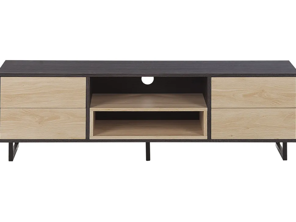 Movel De Tv Com 4 Gavetas E 2 Prateleiras Em Madeira Escura Maine