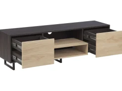 Movel De Tv Com 4 Gavetas E 2 Prateleiras Em Madeira Escura Maine