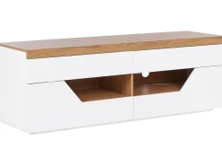 Movel De Tv Com 4 Gavetas E 2 Prateleiras Branco E Cor De Madeira Clara Cheval