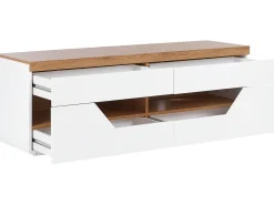 Movel De Tv Com 4 Gavetas E 2 Prateleiras Branco E Cor De Madeira Clara Cheval