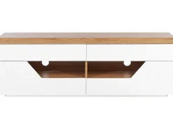 Movel De Tv Com 4 Gavetas E 2 Prateleiras Branco E Cor De Madeira Clara Cheval