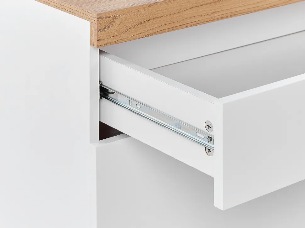 Movel De Tv Com 4 Gavetas E 2 Prateleiras Branco E Cor De Madeira Clara Cheval