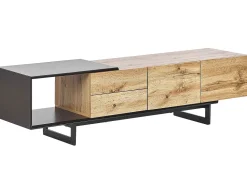 Movel De Tv Com 2 Gavetas E 2 Portas Em Madeira Clara E Preto Fiora