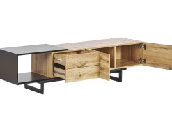Movel De Tv Com 2 Gavetas E 2 Portas Em Madeira Clara E Preto Fiora