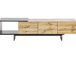 Movel De Tv Com 2 Gavetas E 2 Portas Em Madeira Clara E Preto Fiora
