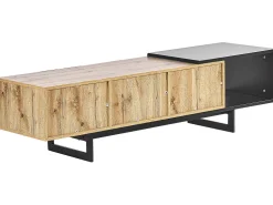Movel De Tv Com 2 Gavetas E 2 Portas Em Madeira Clara E Preto Fiora
