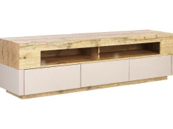 Movel De Tv Com 3 Gavetas E 2 Prateleiras De Madeira Clara E Creme Antonio