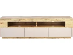 Movel De Tv Com 3 Gavetas E 2 Prateleiras De Madeira Clara E Creme Antonio