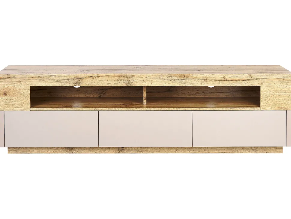 Movel De Tv Com 3 Gavetas E 2 Prateleiras De Madeira Clara E Creme Antonio