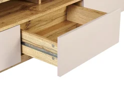 Movel De Tv Com 3 Gavetas E 2 Prateleiras De Madeira Clara E Creme Antonio