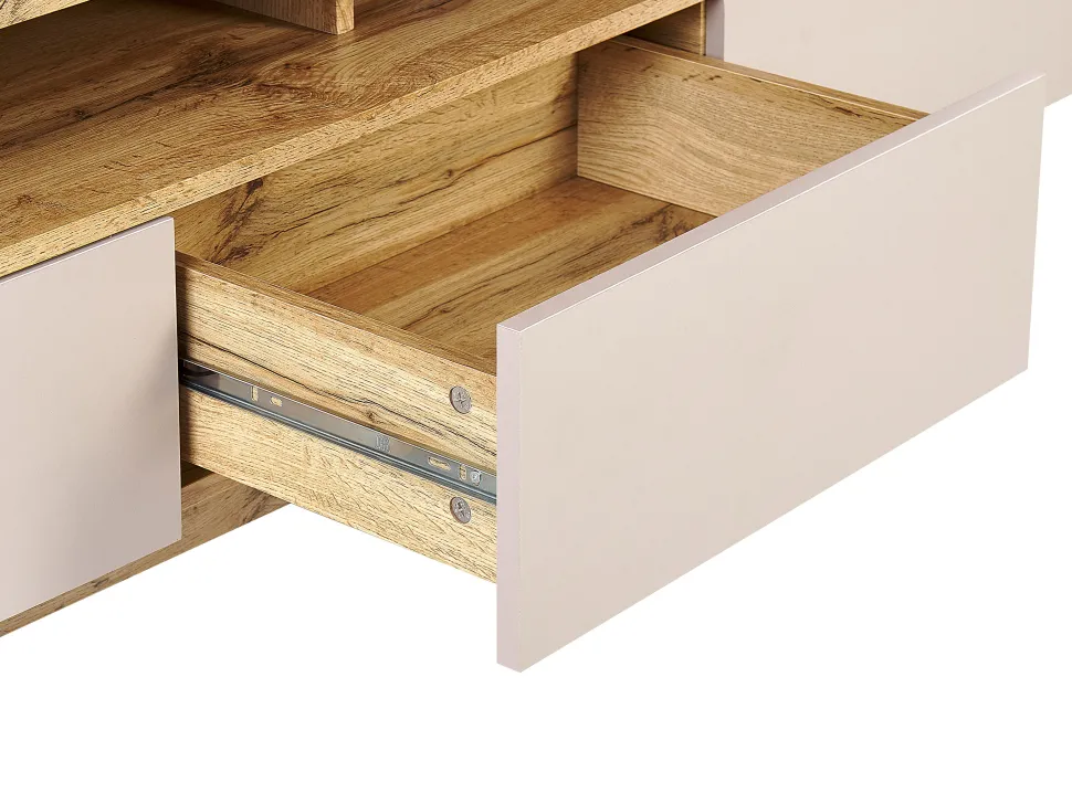 Movel De Tv Com 3 Gavetas E 2 Prateleiras De Madeira Clara E Creme Antonio