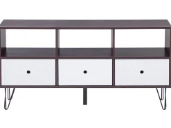 Movel De Tv Com 3 Gavetas E 3 Prateleiras Em Madeira Escura E Branco Foston