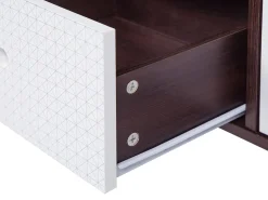 Movel De Tv Com 3 Gavetas E 3 Prateleiras Em Madeira Escura E Branco Foston