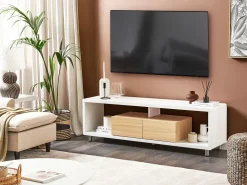 Movel De Tv Com 2 Gavetas Branco E Cor De Madeira Clara Knox